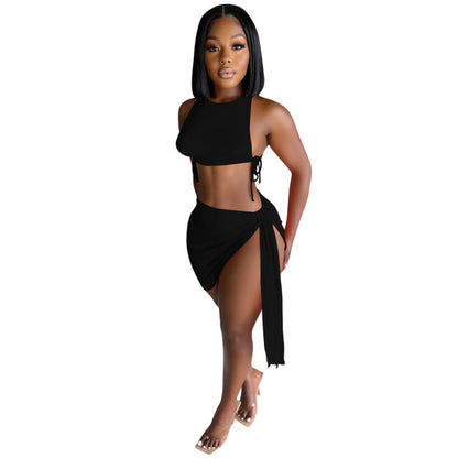 Women Knitted Two Piece Bandage Crop Top Bodycon Mini Skirt Set