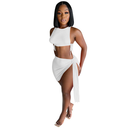 Women Knitted Two Piece Bandage Crop Top Bodycon Mini Skirt Set