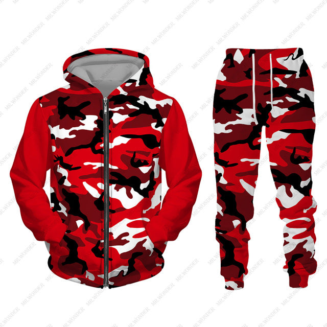Men Zipper Sweatshirt+Pant Hoodie Sportwear Set