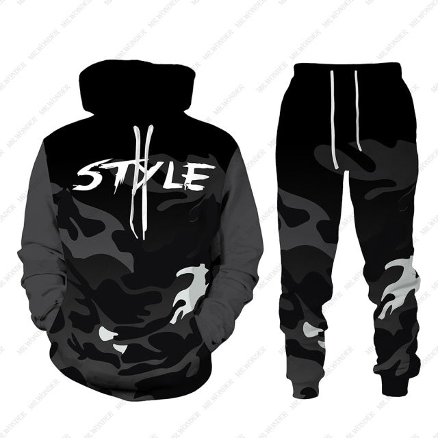 Men Zipper Sweatshirt+Pant Hoodie Sportwear Set