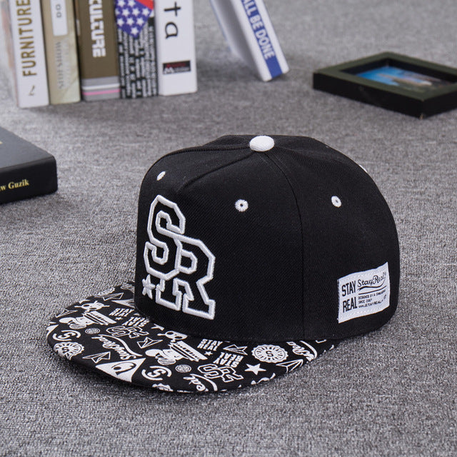 Fashion Embroidery Letter SR SnapBack Cap