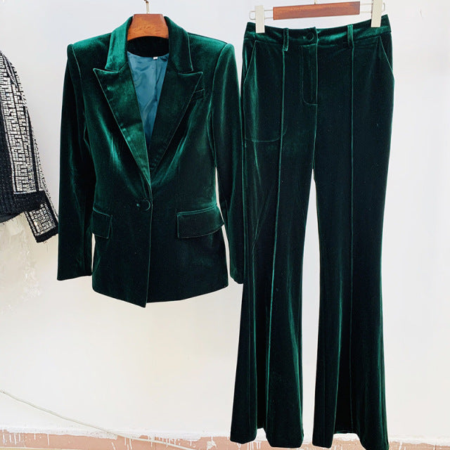 Women One Button Jacket + Flare Pants Two Piece Office Suit