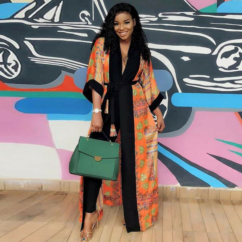African Women Fashion Print Cardigan Dress