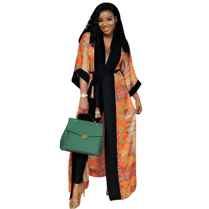 African Women Fashion Print Cardigan Dress