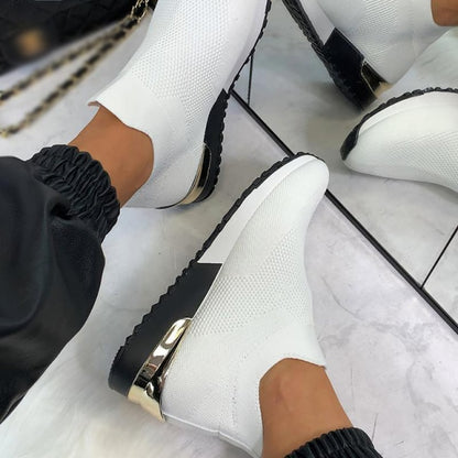 Women Knitting Vulcanized Lace Up Breathable Sneakers