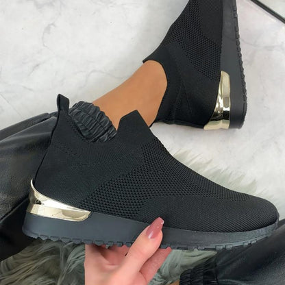 Women Knitting Vulcanized Lace Up Breathable Sneakers