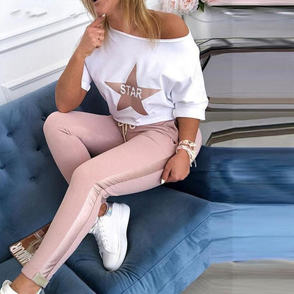 2 Piece Women Star Print Top and Pants Set