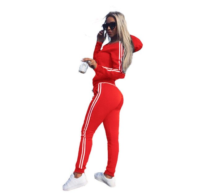 Women Sportswear Zipper Side Stripe Two Piece Set