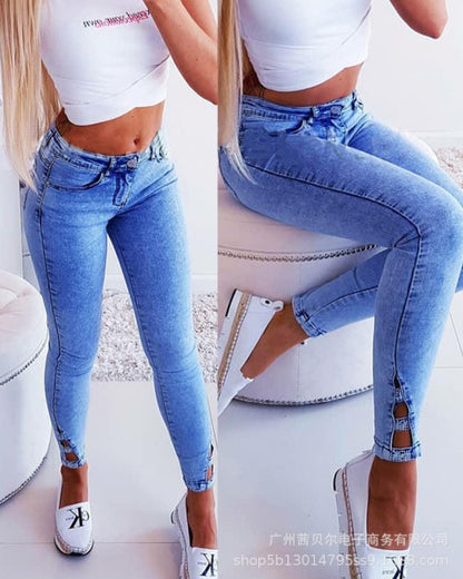 Women Hot Diamond Cutout Skinny Jeans