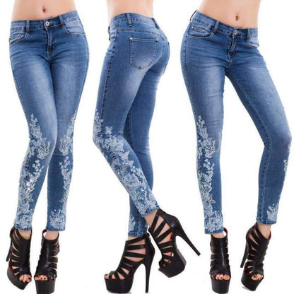 Women Hot Diamond Cutout Skinny Jeans