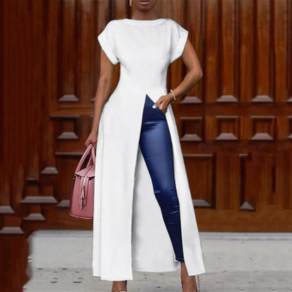 Elegant Print Women Vintage Long Front Side Split Shirt