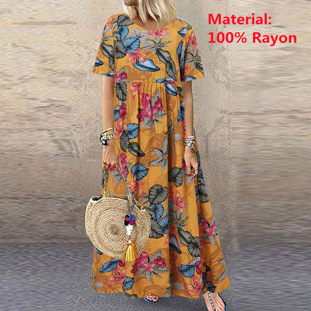 Women Bohemian Holiday Floral Print Dress