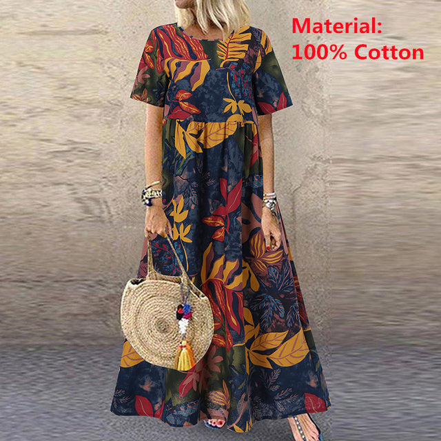 Women Bohemian Holiday Floral Print Dress