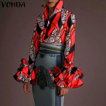 Women Long Sleeve Lapel Fashion Print Shirt