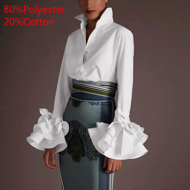 Women Long Sleeve Lapel Fashion Print Shirt