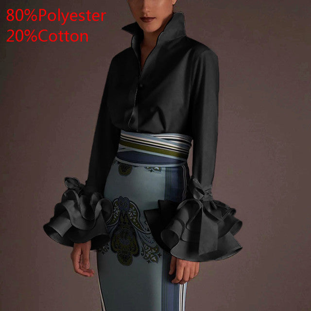 Women Long Sleeve Lapel Fashion Print Shirt