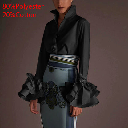 Women Long Sleeve Lapel Fashion Print Shirt