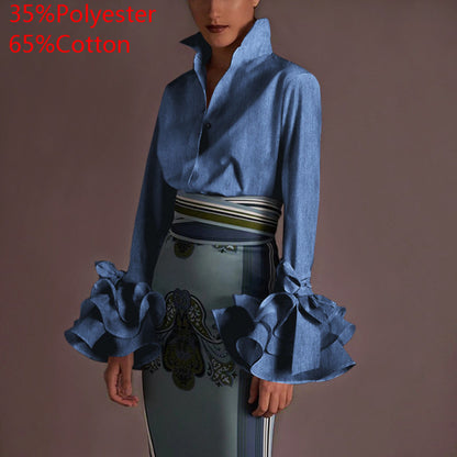 Women Long Sleeve Lapel Fashion Print Shirt