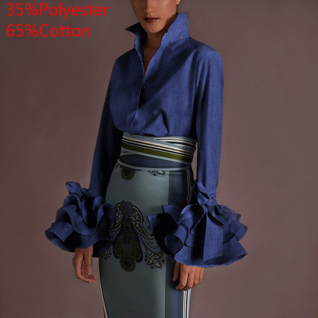 Women Long Sleeve Lapel Fashion Print Shirt