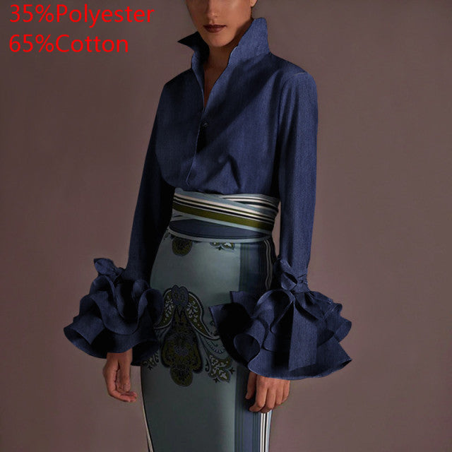 Women Long Sleeve Lapel Fashion Print Shirt