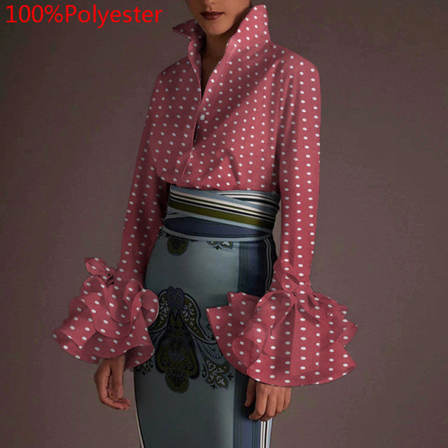 Women Long Sleeve Lapel Fashion Print Shirt