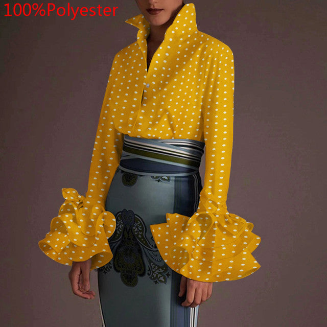 Women Long Sleeve Lapel Fashion Print Shirt