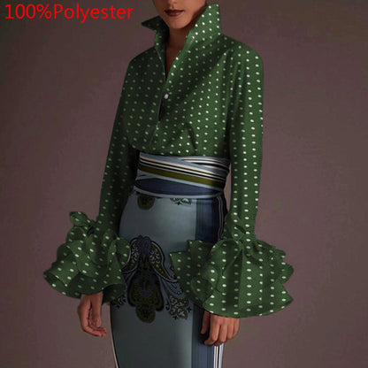 Women Long Sleeve Lapel Fashion Print Shirt