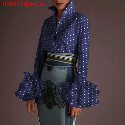 Women Long Sleeve Lapel Fashion Print Shirt