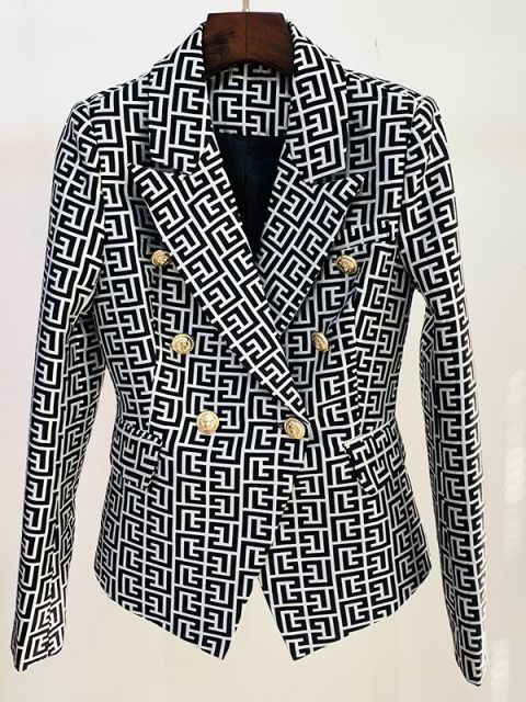 2022 Designer Lion Buttons Geometrical Blazer