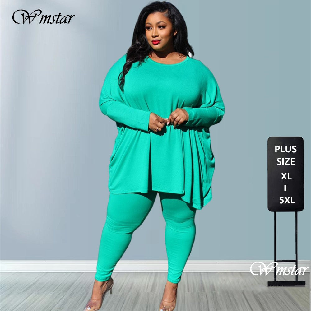 Fashion Plus Size Two Piece Long Sleeve Pant Set