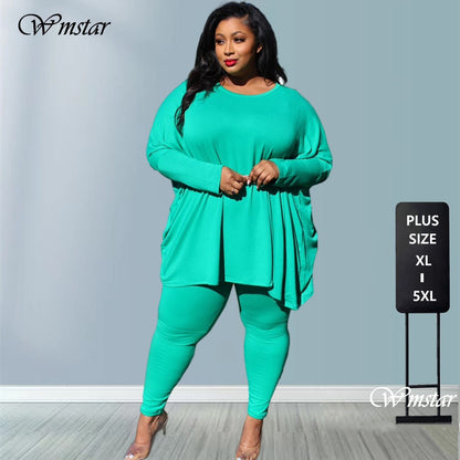 Fashion Plus Size Two Piece Long Sleeve Pant Set