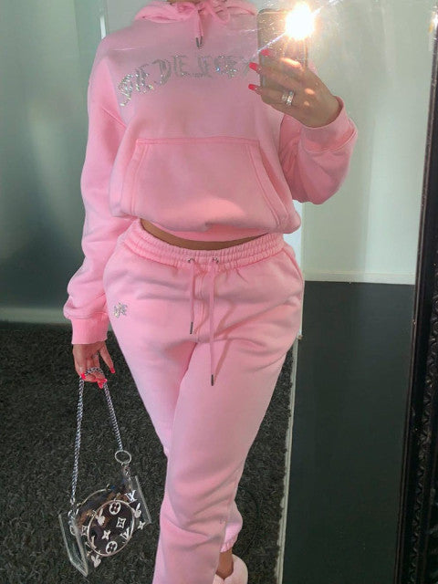 Women Diamonds 2 Piece Oversize Hoodie Joggers Set