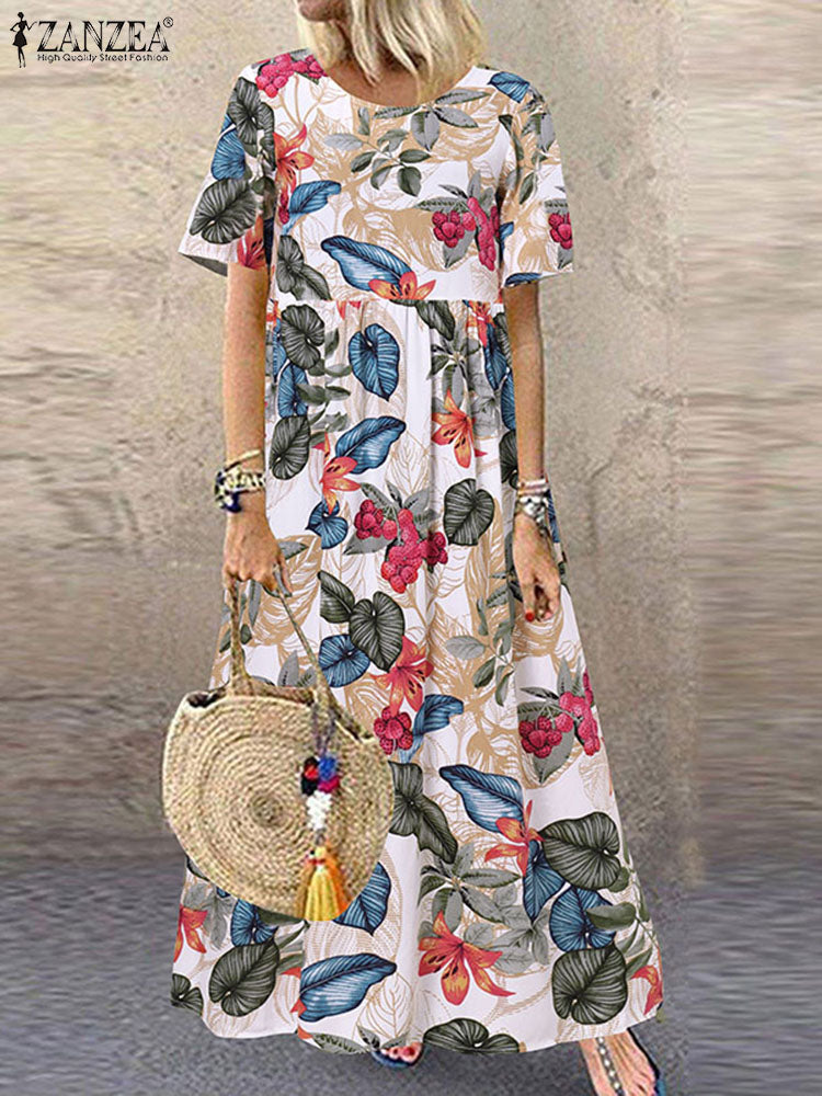 Women Bohemian Holiday Floral Print Dress