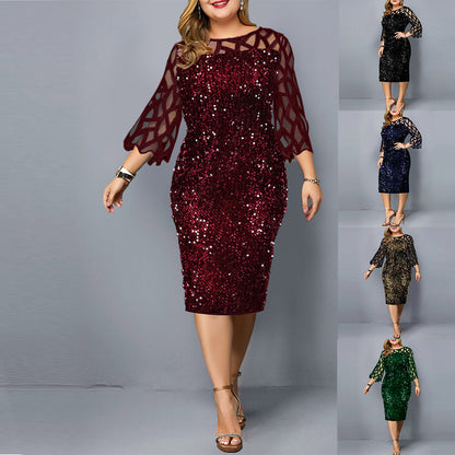 Women Elegant Sequins Wedding Cocktail Party Summer Dress 5XL 6XL