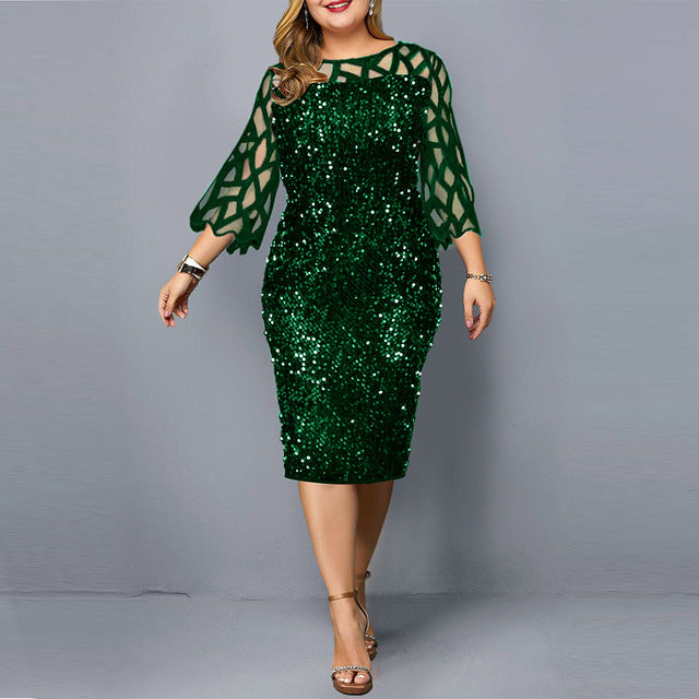 Women Elegant Sequins Wedding Cocktail Party Summer Dress 5XL 6XL