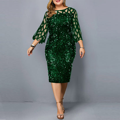 Women Elegant Sequins Wedding Cocktail Party Summer Dress 5XL 6XL