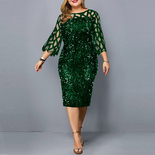 Women Elegant Sequins Wedding Cocktail Party Summer Dress 5XL 6XL