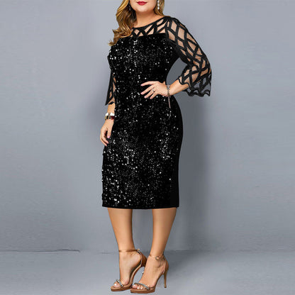 Women Elegant Sequins Wedding Cocktail Party Summer Dress 5XL 6XL