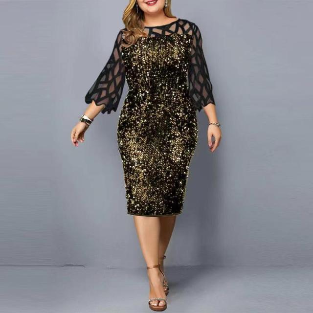 Women Elegant Sequins Wedding Cocktail Party Summer Dress 5XL 6XL