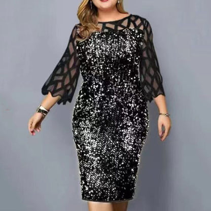 Women Elegant Sequins Wedding Cocktail Party Summer Dress 5XL 6XL