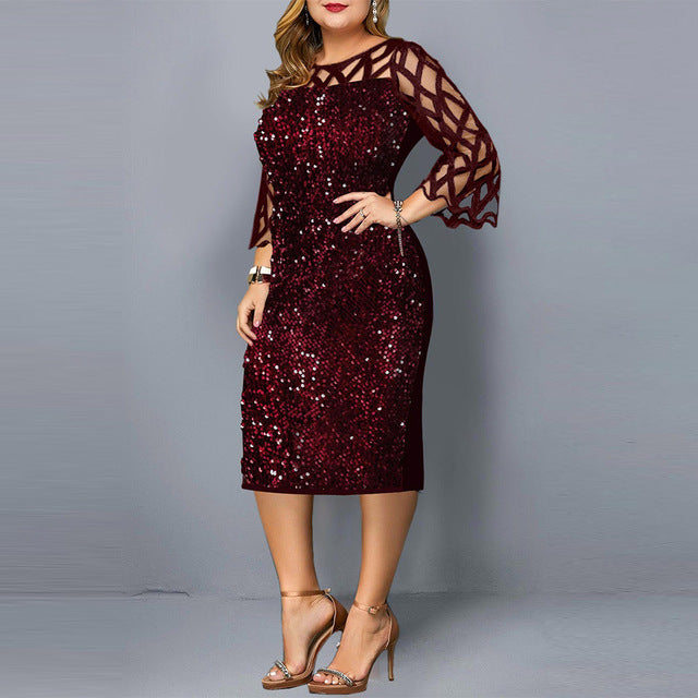 Women Elegant Sequins Wedding Cocktail Party Summer Dress 5XL 6XL