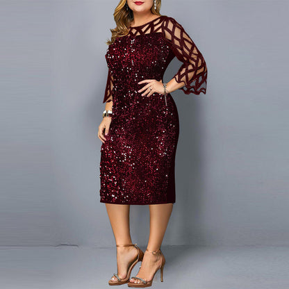 Women Elegant Sequins Wedding Cocktail Party Summer Dress 5XL 6XL