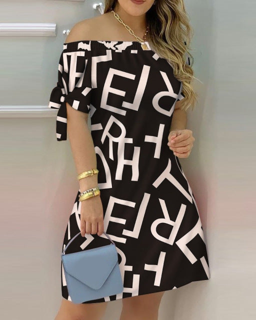 Women Off Shoulder Mini Short Sleeve Bow Dress