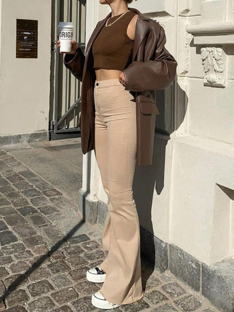 Women Flare Button Down Zipper Stretch Bell Bottoms Jeans