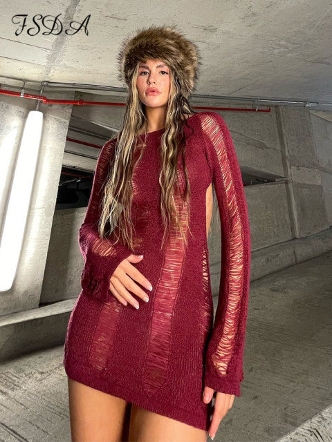 Women Backless Long Sleeve Party Dress