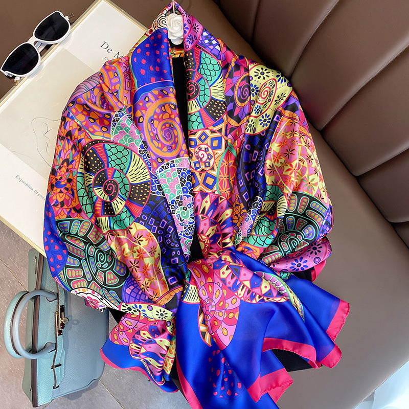 Women Silk Handmade Large Square Scarfs