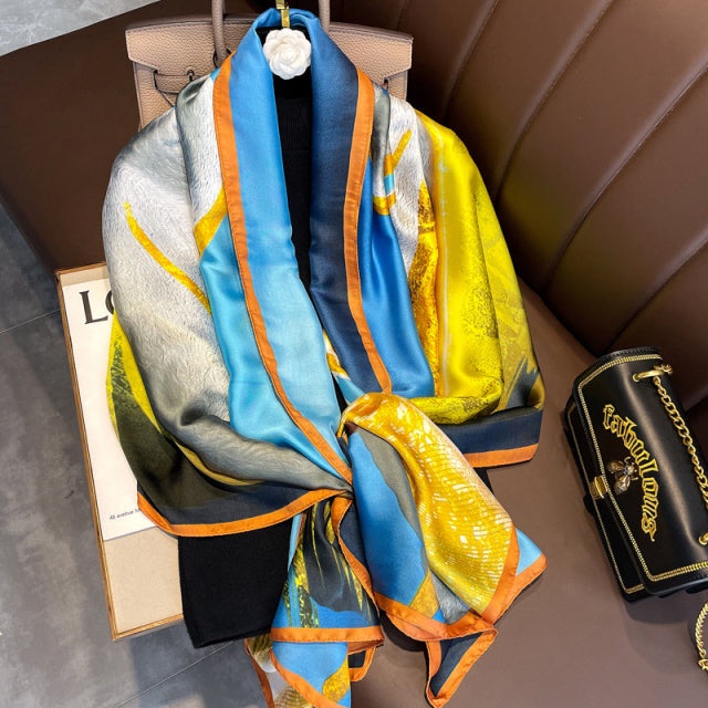 Women Silk Handmade Large Square Scarfs