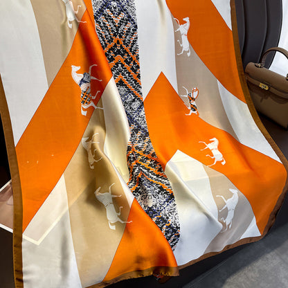 Women Silk Handmade Large Square Scarfs