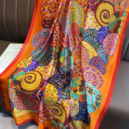 Women Silk Handmade Large Square Scarfs