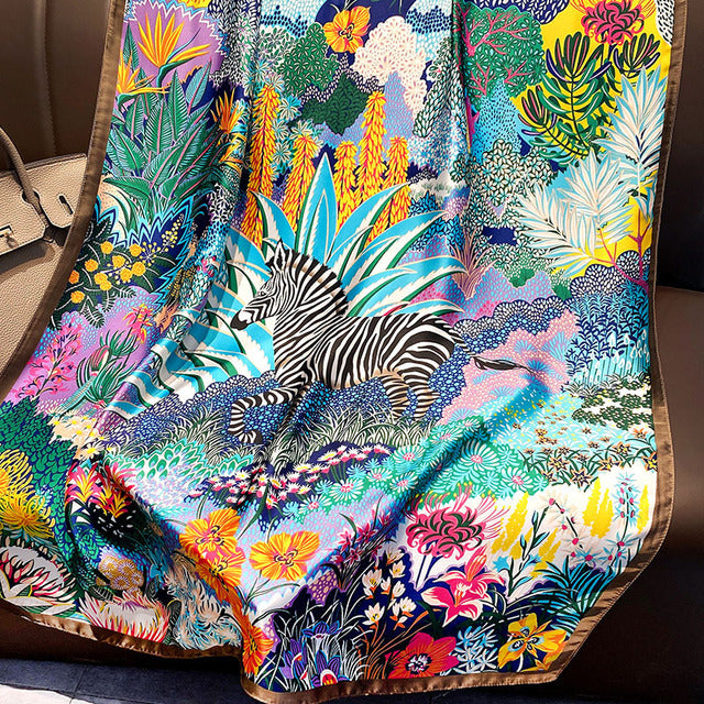 Women Silk Handmade Large Square Scarfs